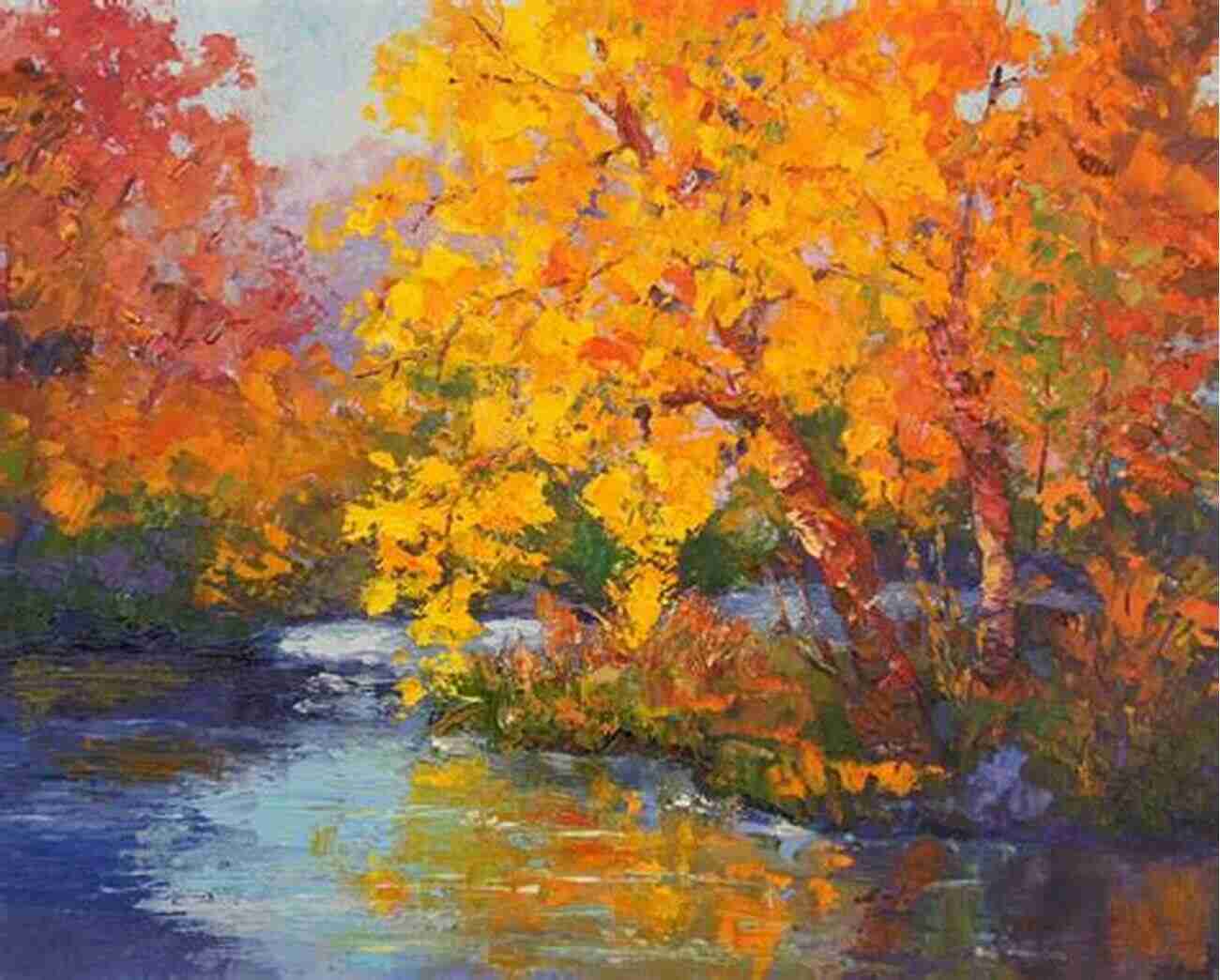 Almost Autumn Rosie Hedger A Sparkling River With Colorful Leaves Floating On Its Serene Surface Almost Autumn Rosie Hedger