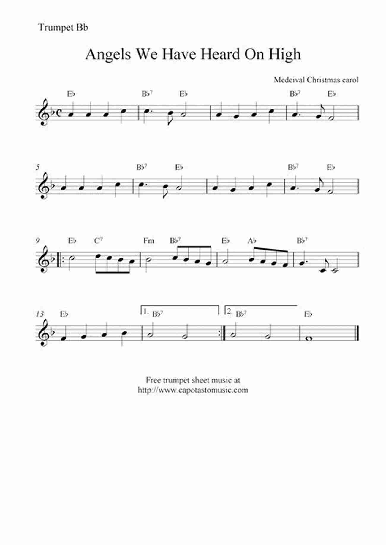 Sheet Music For Angels We Have Heard On High Easy Christmas Carols For Beginners Trumpet 20 Easy Christmas Carols For Beginners Trumpet 1