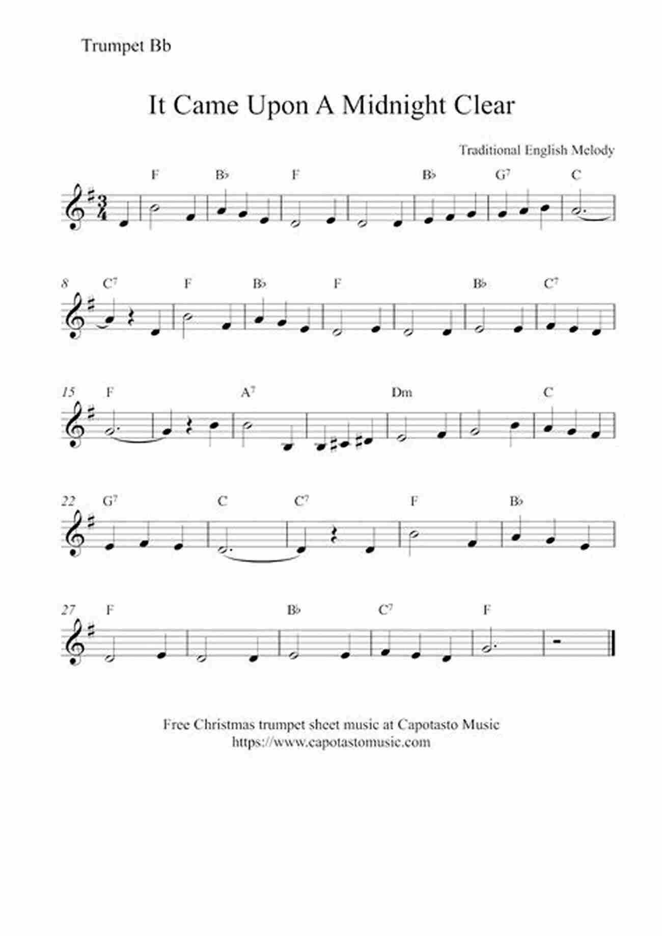 Sheet Music For It Came Upon The Midnight Clear Easy Christmas Carols For Beginners Trumpet 20 Easy Christmas Carols For Beginners Trumpet 1