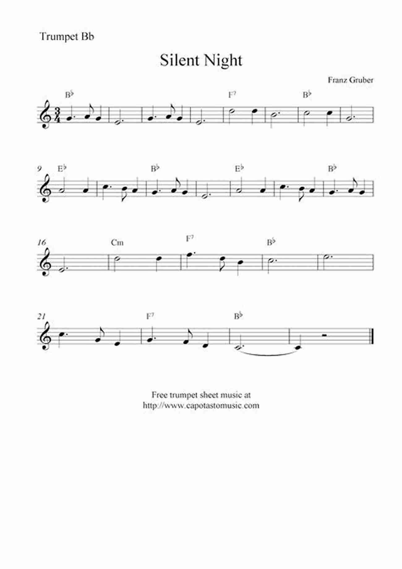 Sheet Music For Silent Night Easy Christmas Carols For Beginners Trumpet 20 Easy Christmas Carols For Beginners Trumpet 1