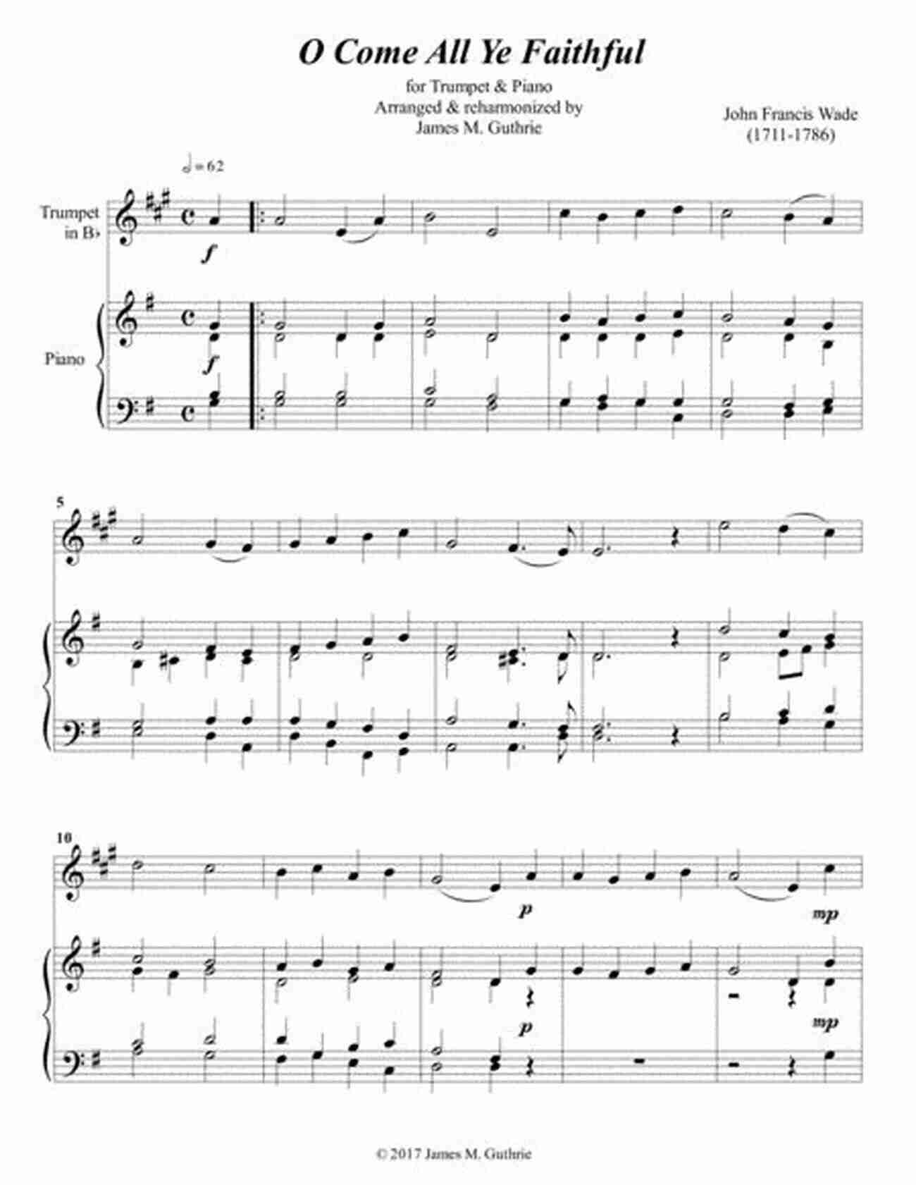 Sheet Music Of O Come, All Ye Faithful For Trumpet And Piano Christmas Carols For Trumpet With Piano Accompaniment Sheet Music 2: 10 Easy Christmas Carols For Solo Trumpet And Trumpet/Piano Duets