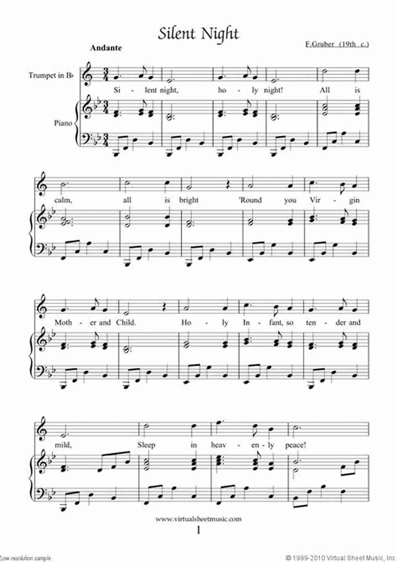 Sheet Music Of Silent Night For Trumpet And Piano Christmas Carols For Trumpet With Piano Accompaniment Sheet Music 2: 10 Easy Christmas Carols For Solo Trumpet And Trumpet/Piano Duets