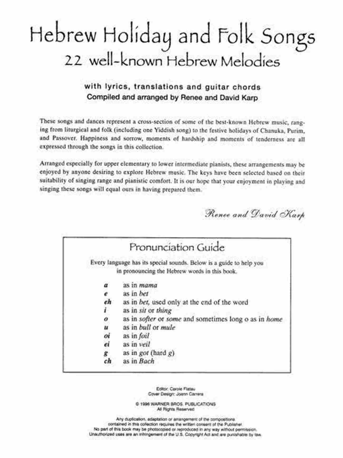 Wonderful Tonight Hebrew Holiday And Folk Songs: With Lyrics Translations And Guitar Chords For Late Elementary To Intermediate Piano