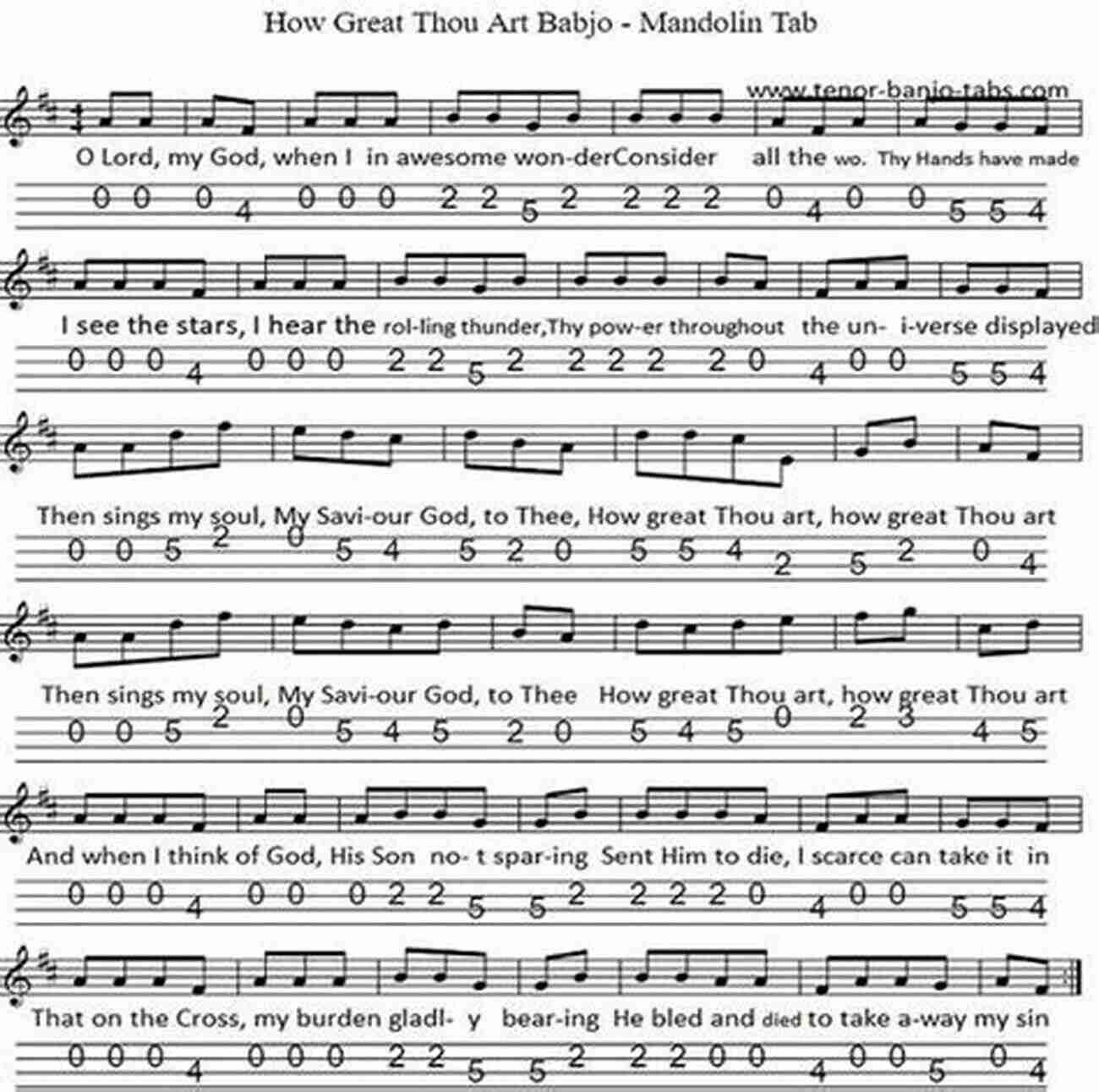 Banjo And Sheet Music For How Great Thou Art Favorite Gospel Tunes For Banjo