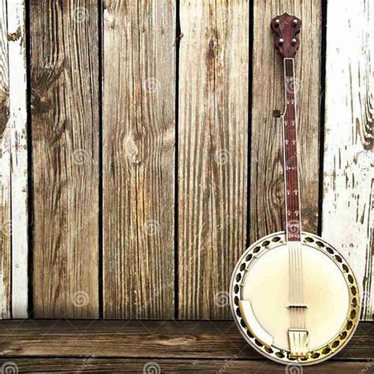 Banjo Leaning Against A Wooden Fence, Ready To Play I Saw The Light Favorite Gospel Tunes For Banjo